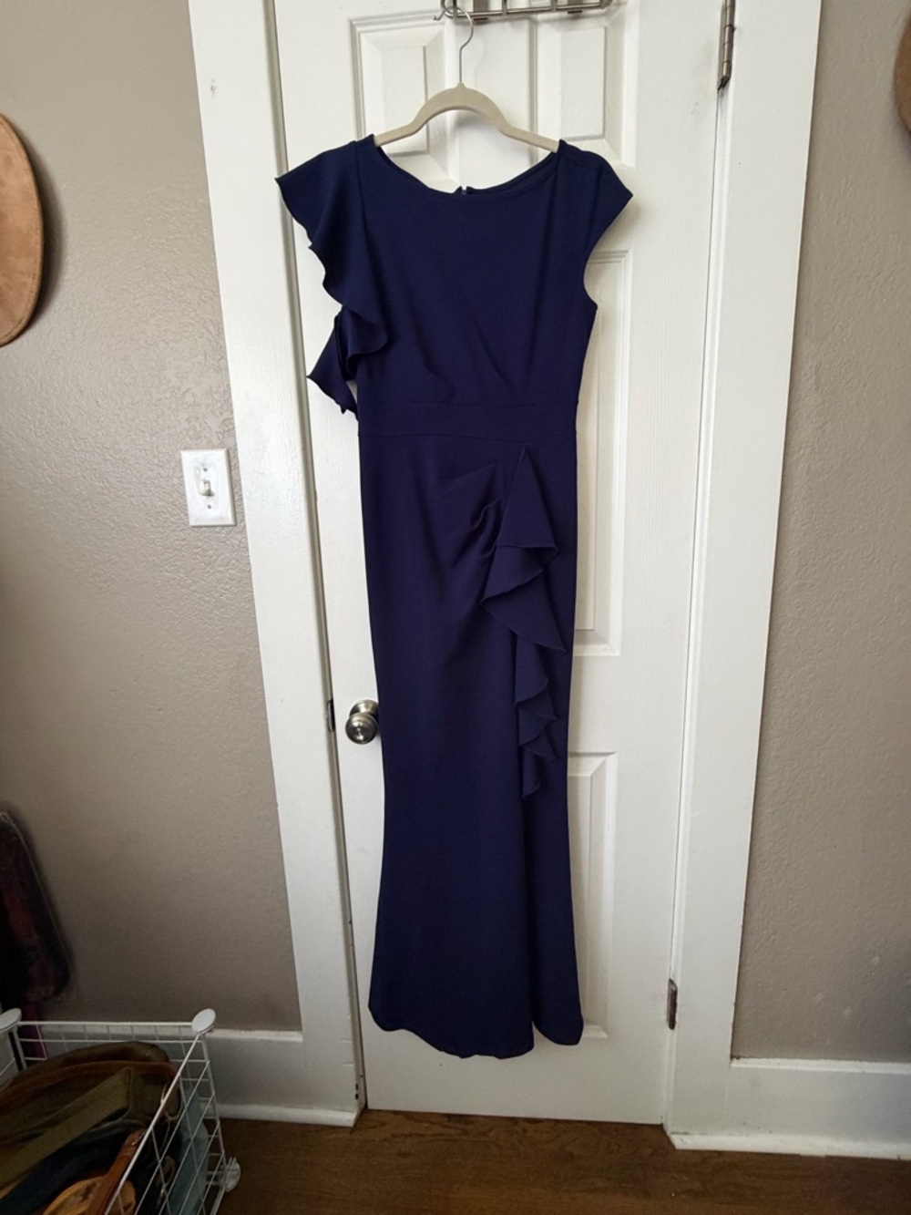 Elegant Navy Ruffle-Detail Women's Dress